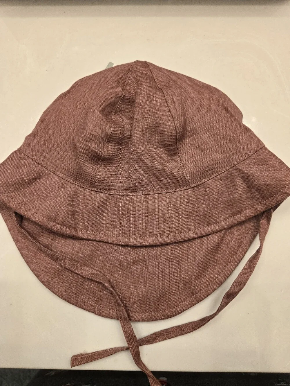NWT H&M Mauve Linen Baby Sun Bonnet with Ties Size Newborn